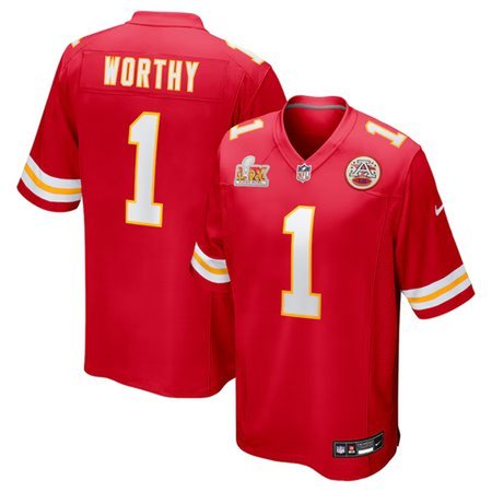 Men's Kansas City Chiefs #1 Xavier Worthy Red Super Bowl LIX Game Jersey